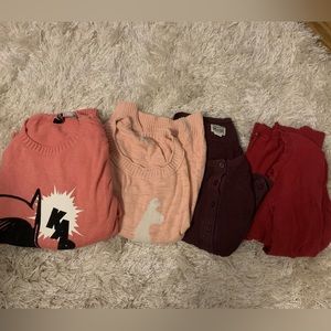 Lot of 4 size Small/Medium sweaters/long-sleeve shirts